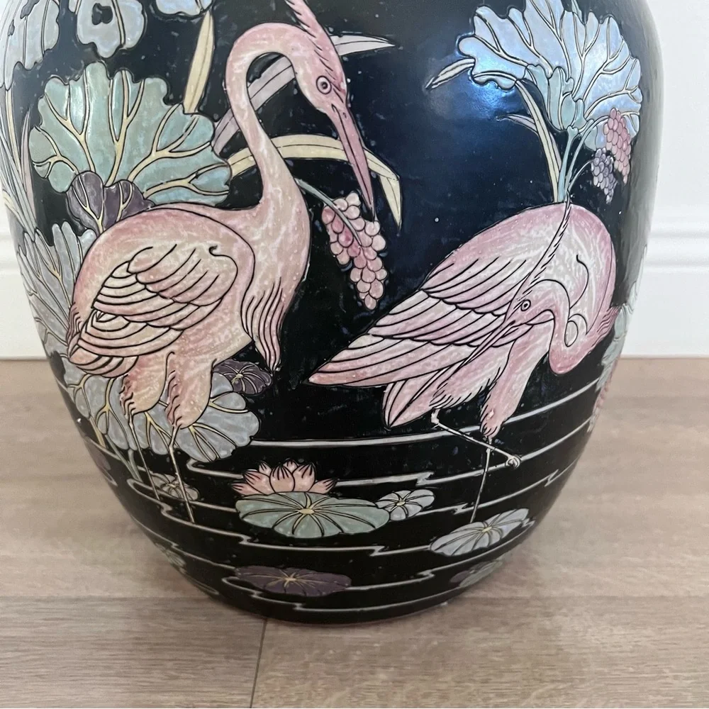 Mid 19th Century Antique Chinese‎ Birds In a Pond Ceramic Ginger Jar - Large 15”
